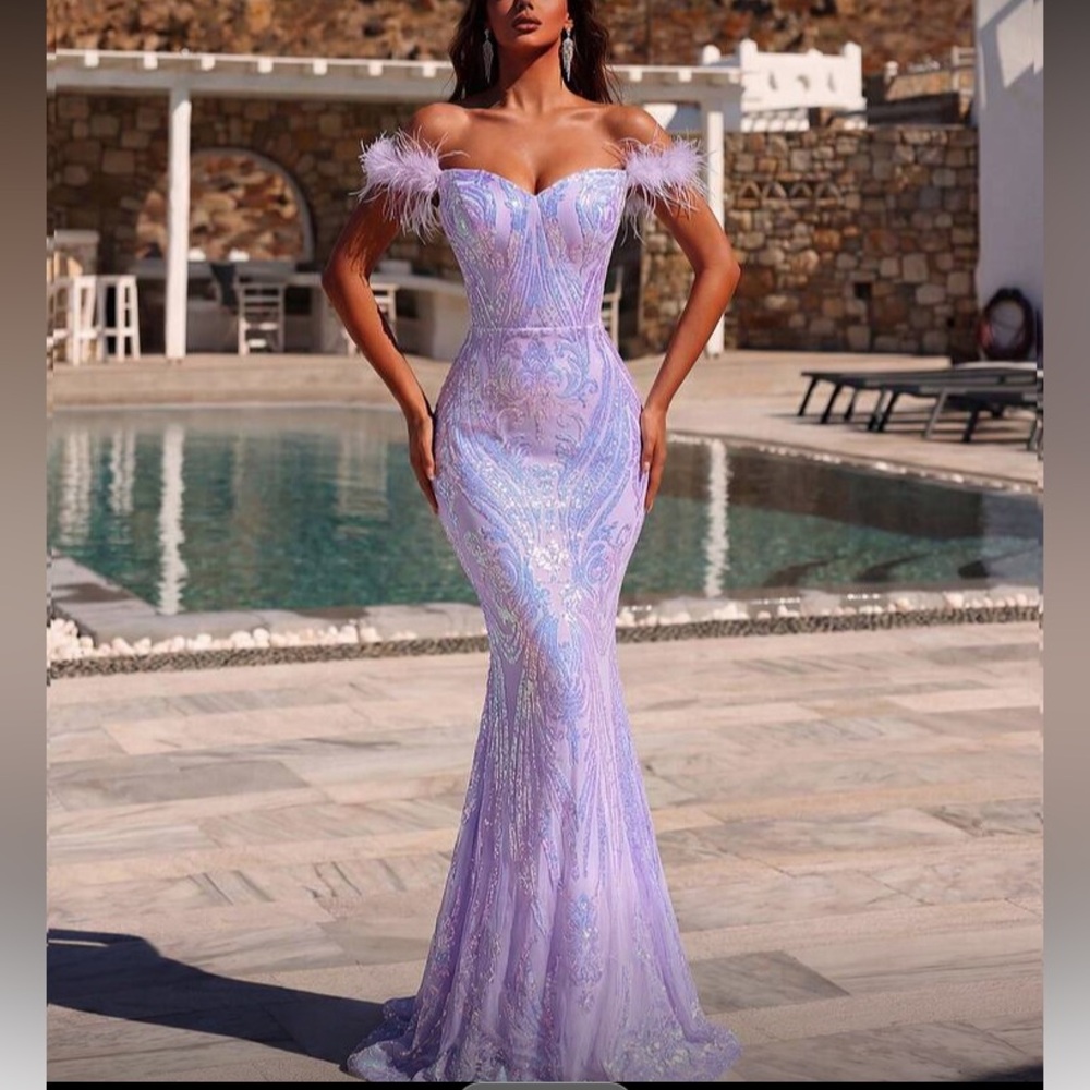 Luxe off shoulder sequine party formal evening gown dress